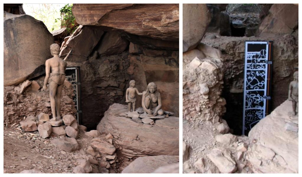 A board in Cave 1 explaining various layers of earth excavated here