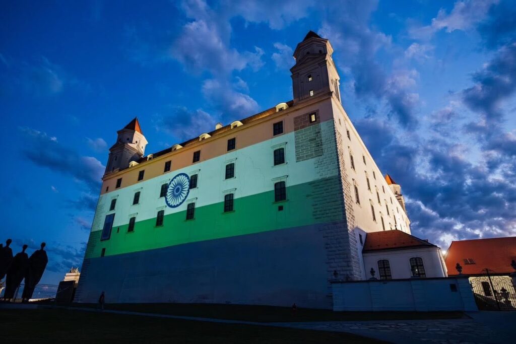 Bratislava Castle was lit up in Indian tricolour