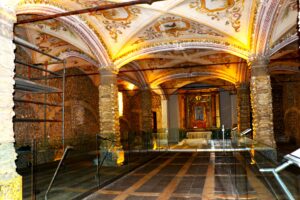 Inside view of Church of Bones Evora Portugal