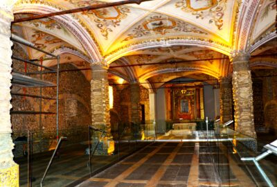 Inside view of Church of Bones Evora Portugal