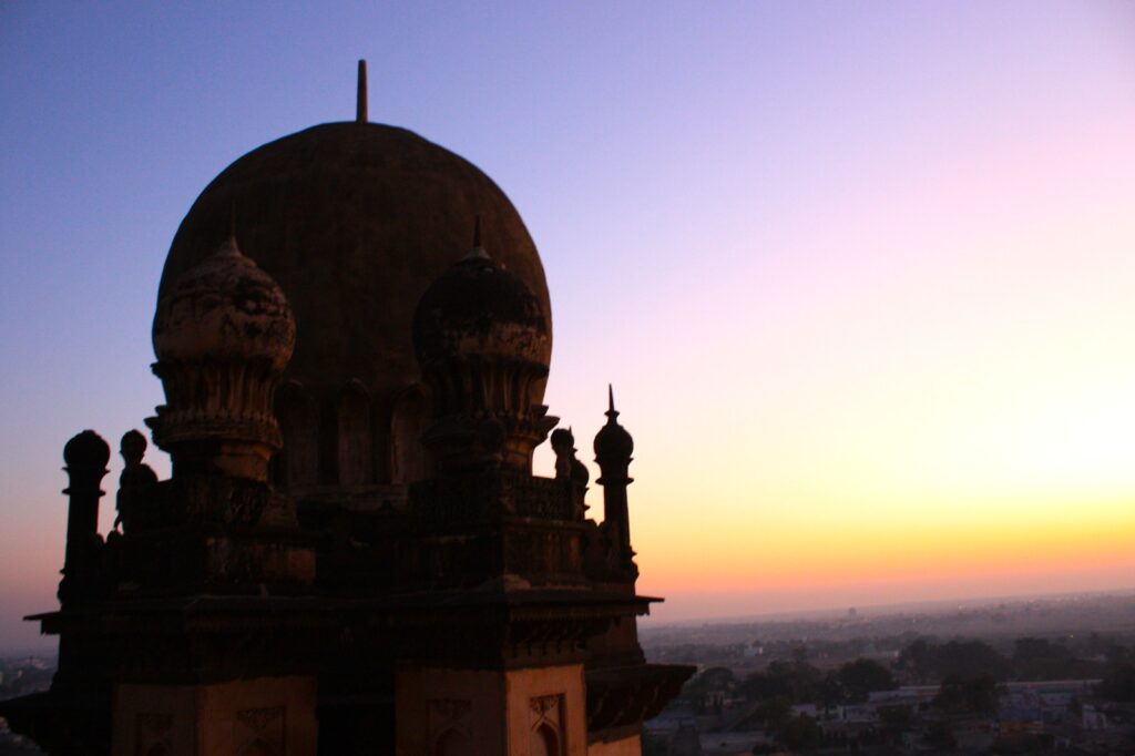 Dome of minaret against morning skies
