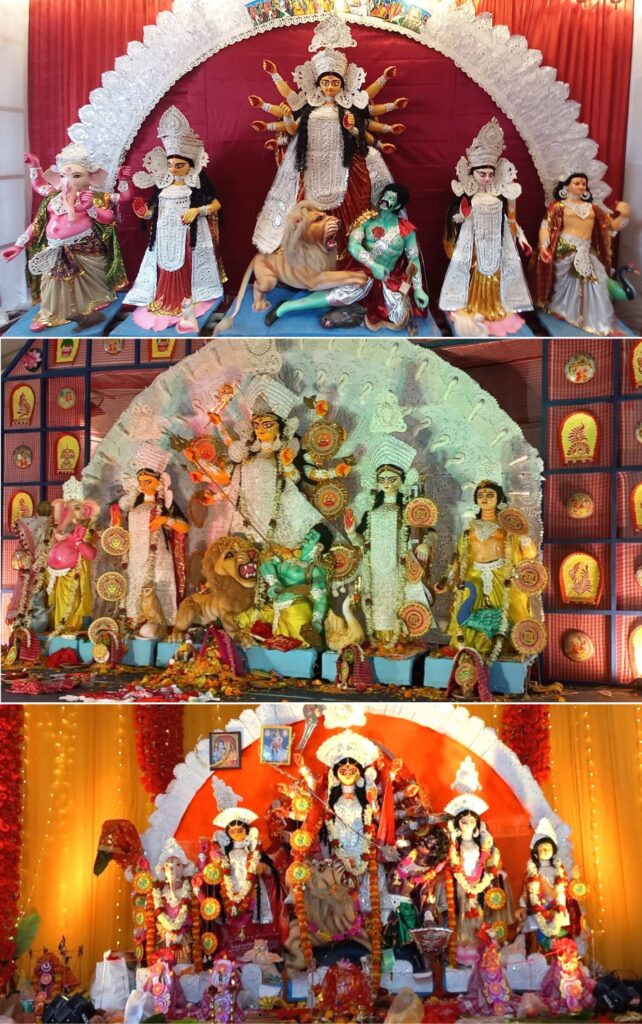 Durga Idols - Top to bottom - BinB, Socio Culture Indiranagar, Trinayani Pujo