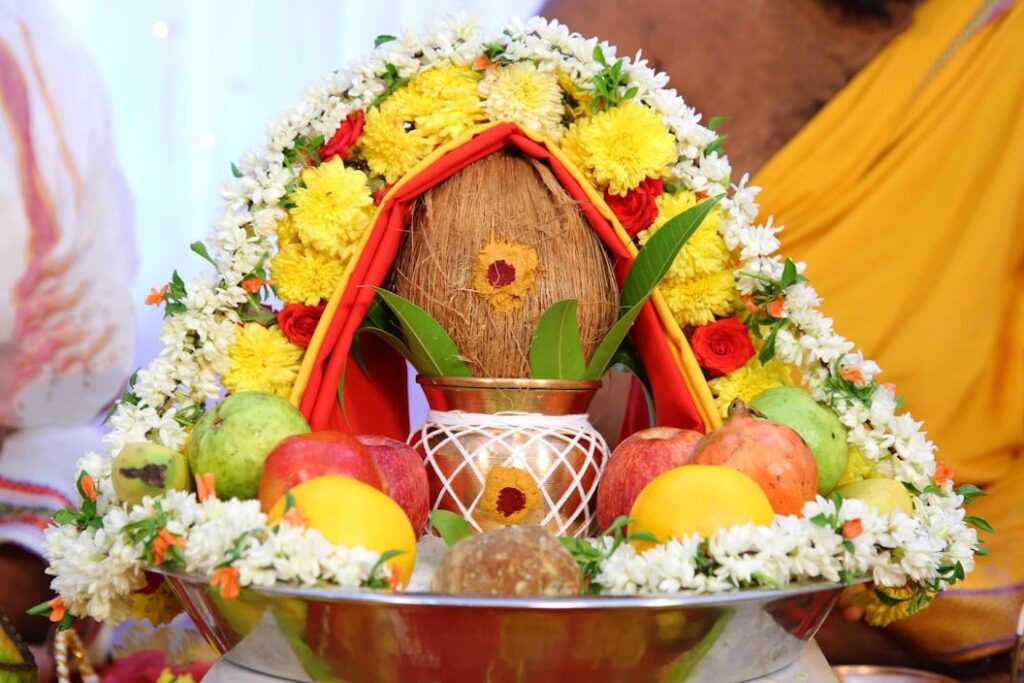 Festivals of India-pot with mango leaves