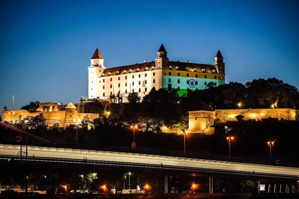 Historic site bathed in India's national colours