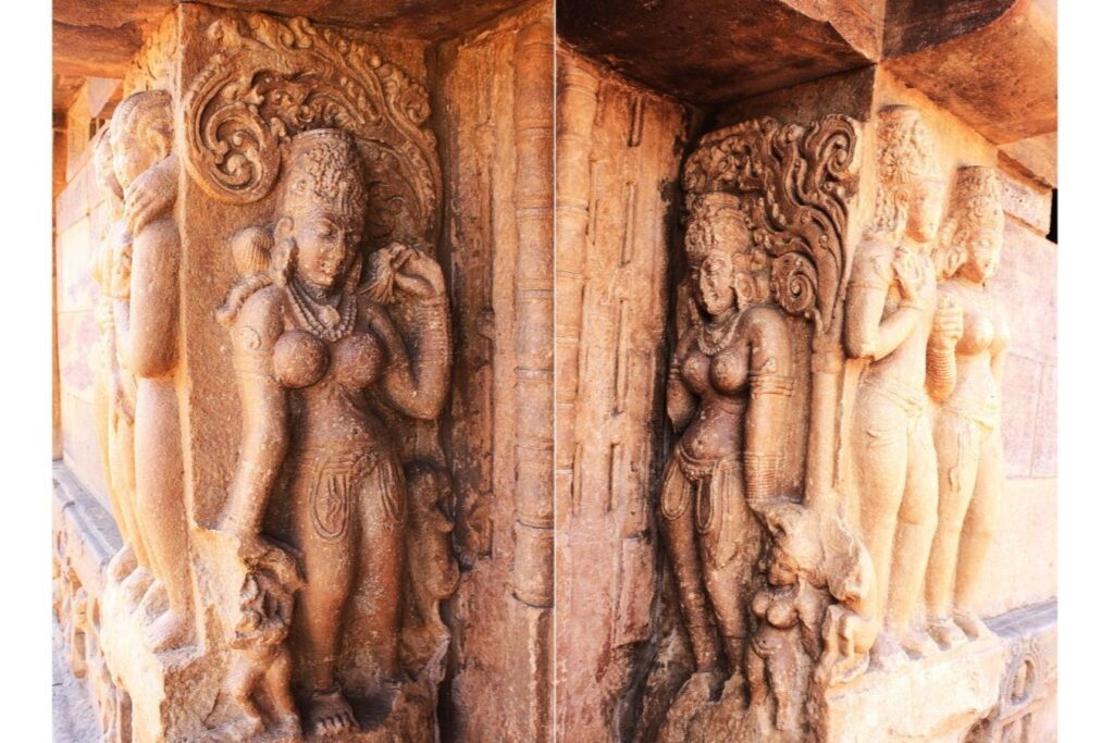 Huchchappaya Matha temple Aihole - Statues of Ganga and Yamuna