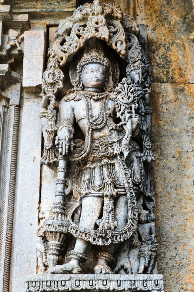 Human size Divine figures carved on Hoysala Temple wall