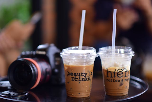 Iced Coffee Drinks with Camera on Table