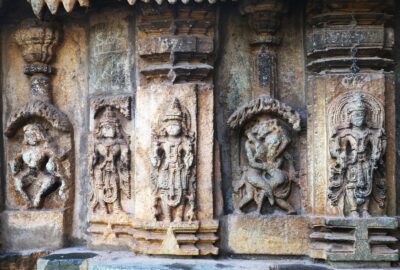 Image of divine figures on Facade of Lakshmi Narasimha Temple by Indrani