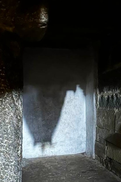 Inverted shadow of Gopuram-pinhole camera effect