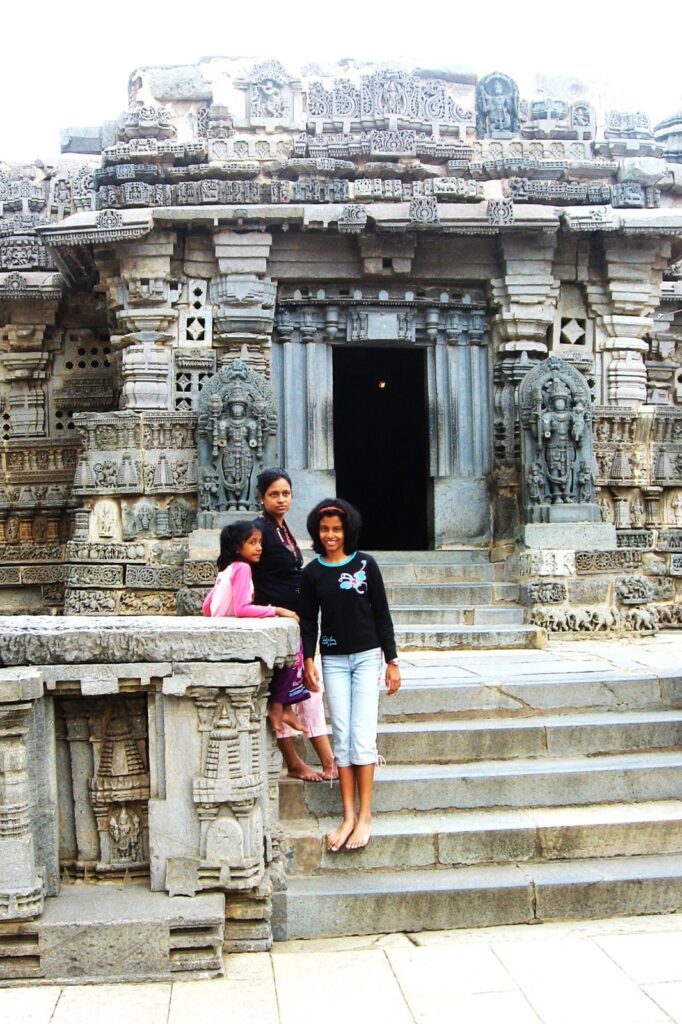 Me with my daughters in front of Somanathapura Temple - Indrani Ghose