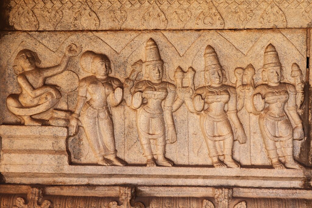 Narrative friezes on walls of shrines