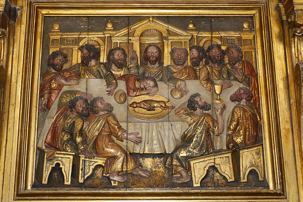 Ornate Depiction of Last Supper inside Porto Cathedral Portugal