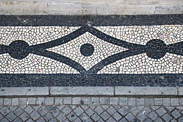 Pavement tiles, as viewed directly below from Evora Inn