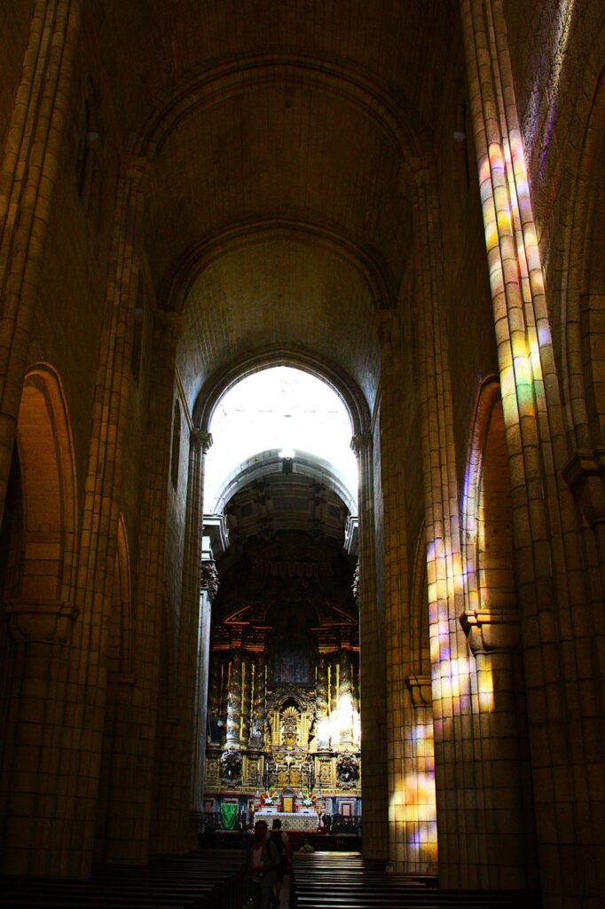 Play of light inside Porto Cathedral Portugal