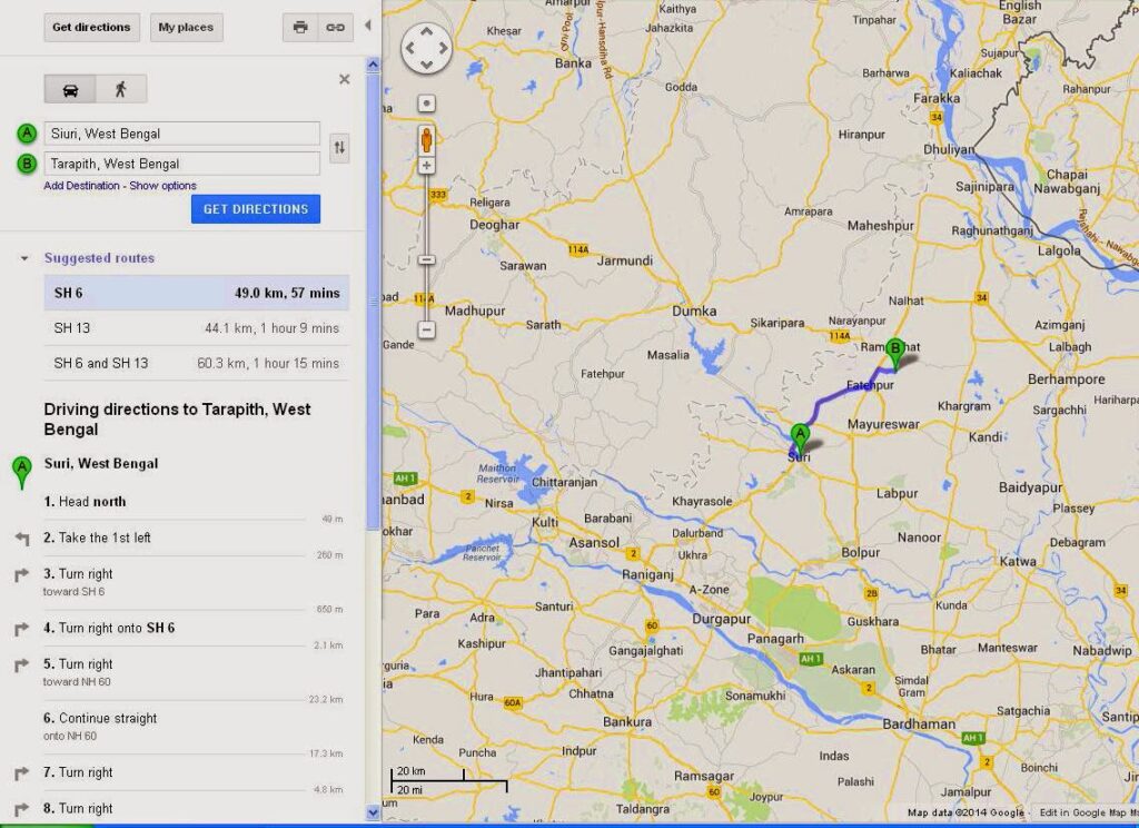 Trip to Tara temple map