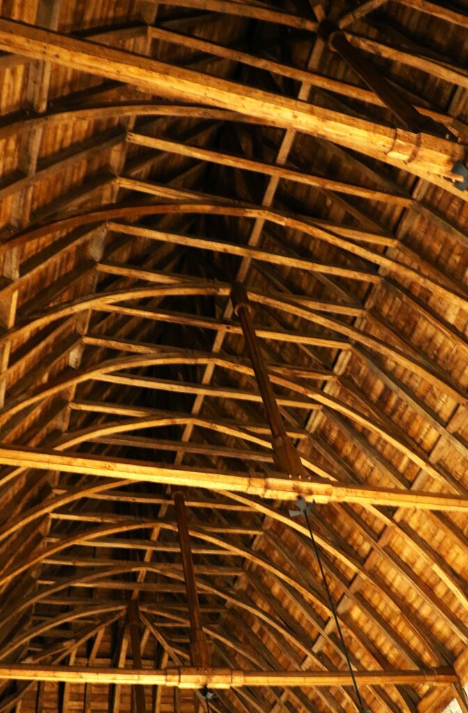 Ceiling is built from chestnut wood
